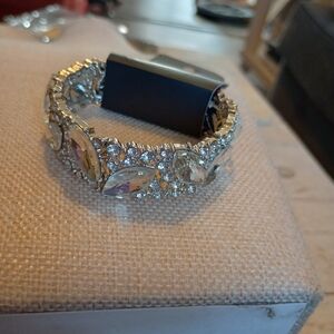 Crystal Accent Silver Fitness Tracker Bracelet Band